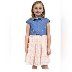 New! Zunie Girls Denim and Floral Pink Dress Youth Denim Size XS X-SMALL 5/6 NWT